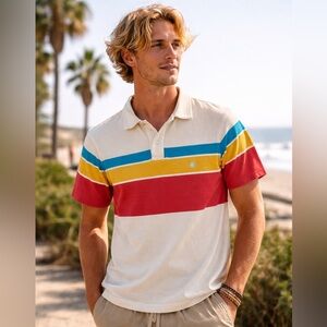 AMBSN California Striped Cotton Retro Polo Size Small